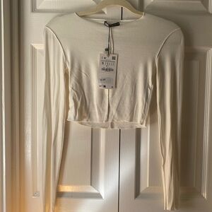 Zara white crop top with long sleeves